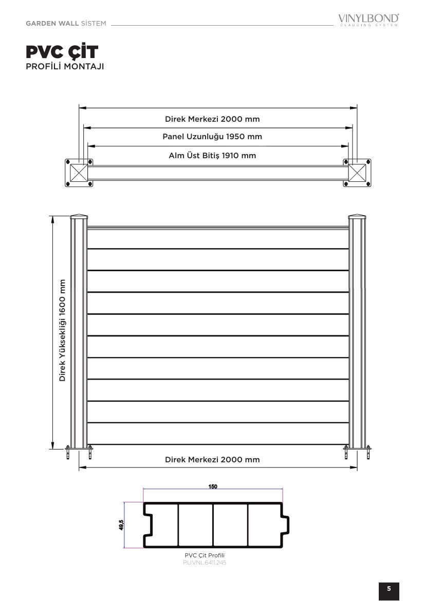 Vinylbond — Сплошная панель забора PVC (150x49,5 мм)